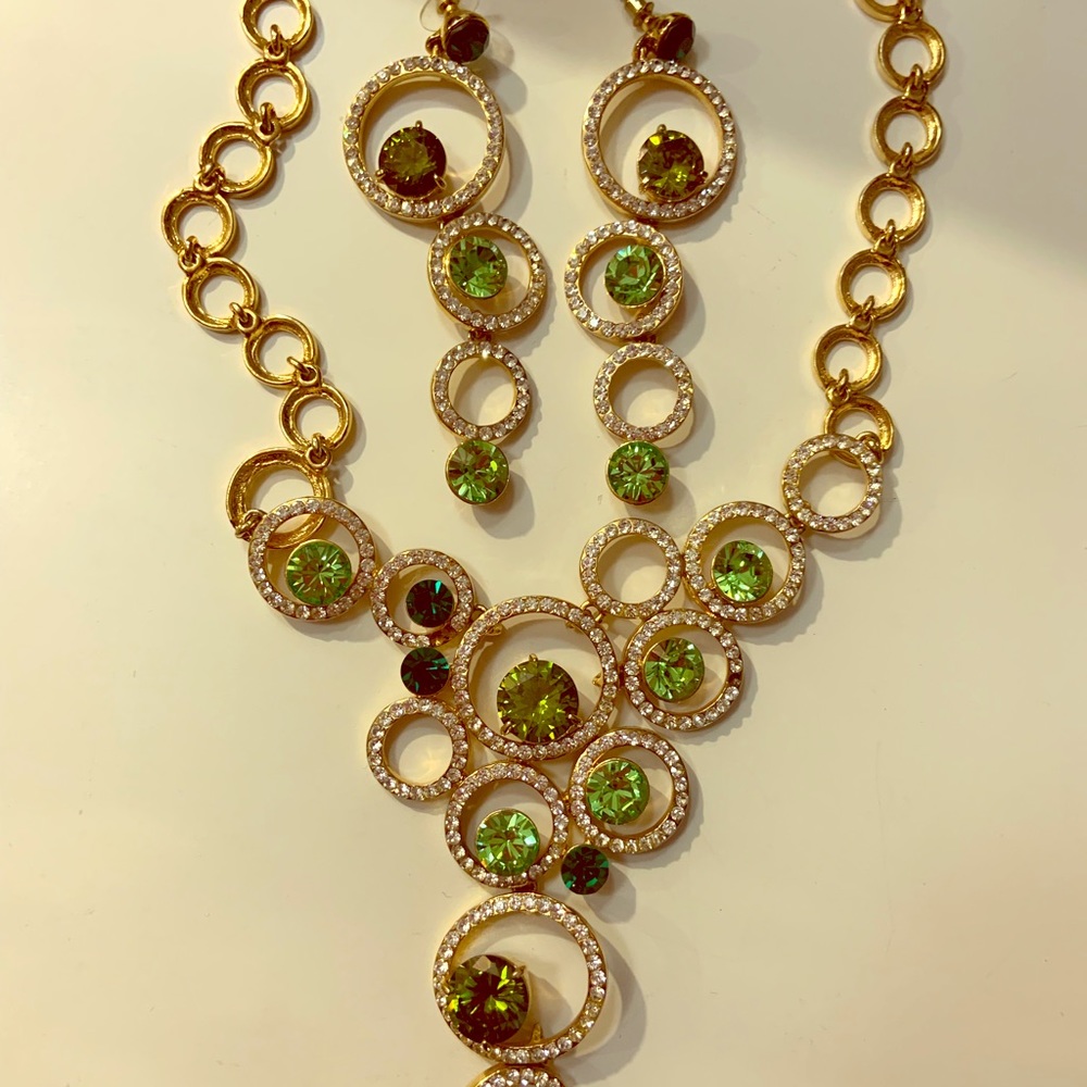 Green stones design neckless & earrings